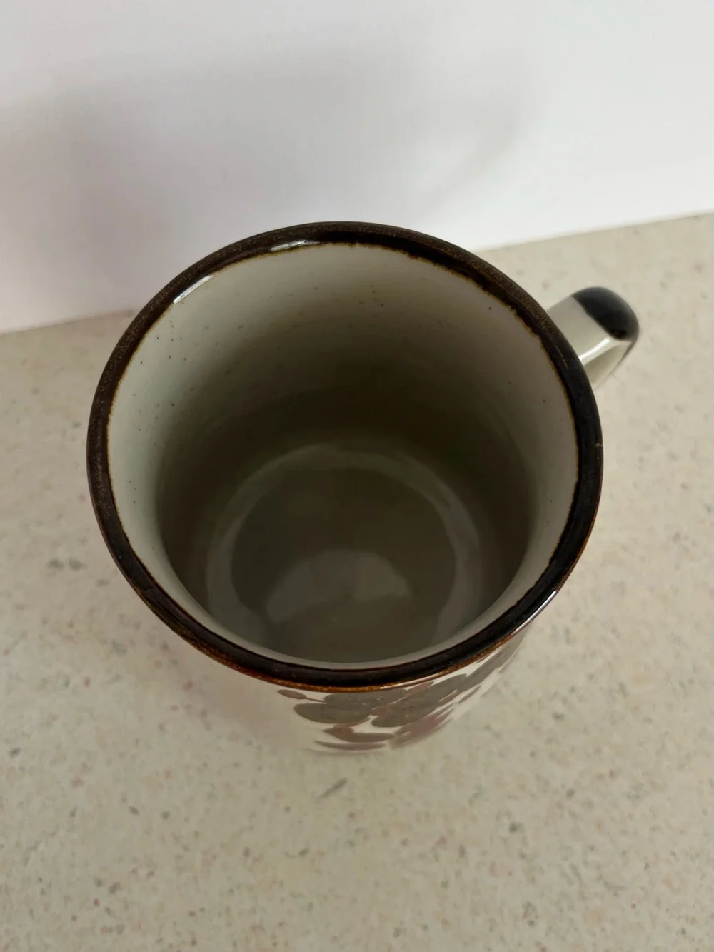 Vintage 1970’s Stoneware Hand Painted Cup Brown Floral Design Coffee Mug 12oz